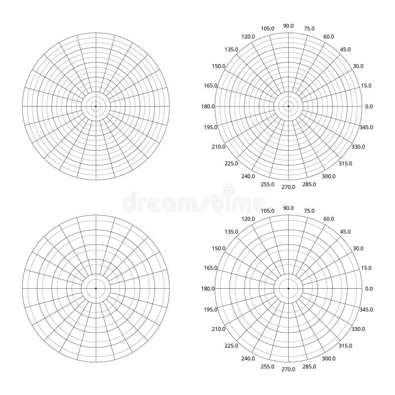 Polar Grid Isolated On White Background. Polar Coordinate Circular Grid And Graph Template. Polar Grid In Degrees vector illustration