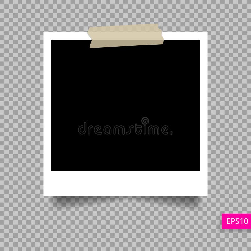 Polaroid photo frame template on sticky tape pin vector illustration