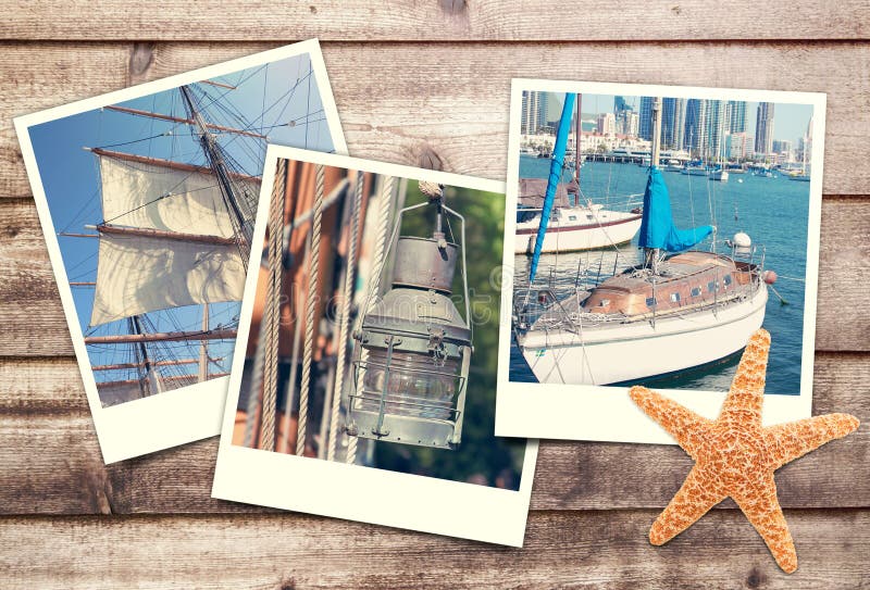 Polaroïds avec les illustrations nautiques images stock Polaroïds avec les illustrations nautiques images stock
