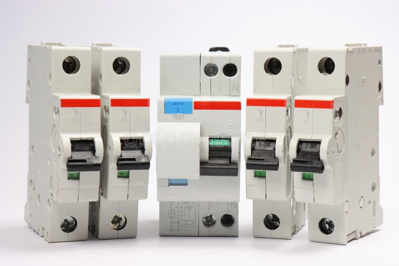 1pole Current Circuit Breakers on a White Background.2pole