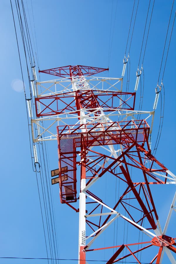 Pole Highvoltage Transmission Voltage White Red for Several Hi Stock Image Image of