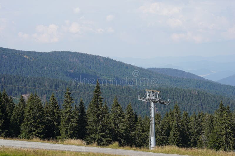 A pole of a ski lift out of service in summer in Little Fatra in Slovakia.
