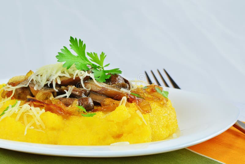 Polenta with Mushrooms, Cheese and Herbs Stock Image Image of food