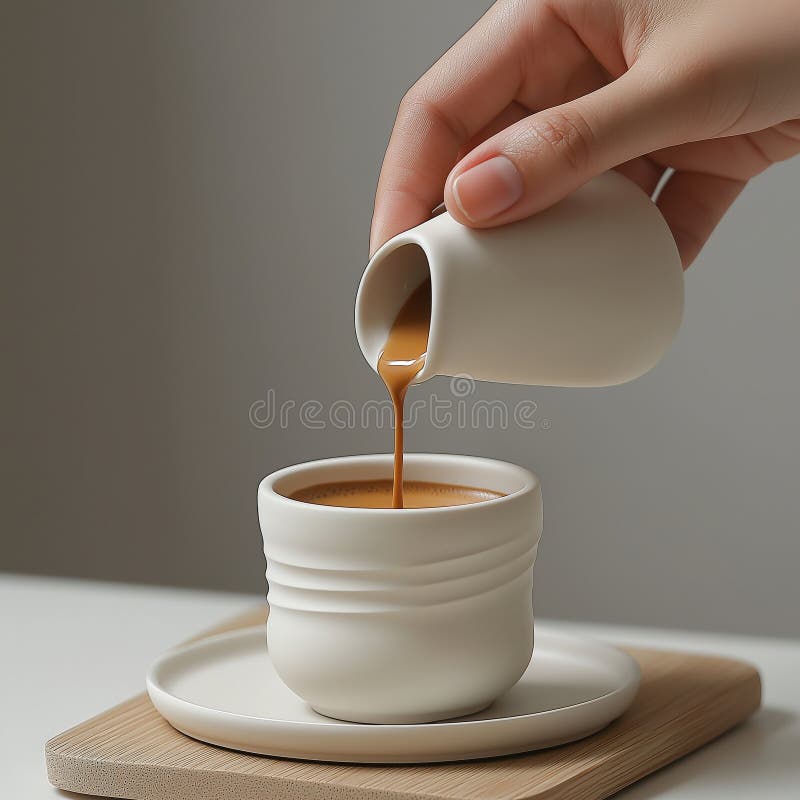 Polewanie kawy latte art ceramiczny kubek espresso kawa napój poranny napój minimalistyczny styl przytulny ai wygenerowany. ilustracja wektor