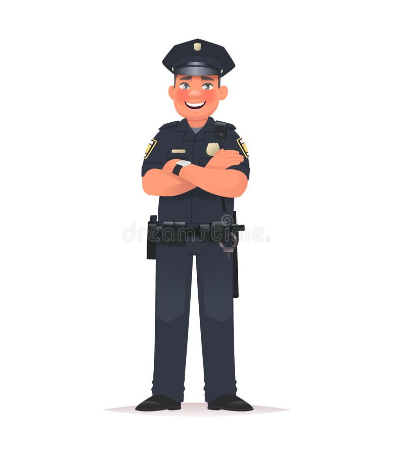 Policía Sonriente Vestido De Uniforme. Policía Sobre Fondo Blanco.  Ilustración Vectorial Stock de ilustración - Ilustración de alguacil,  autoridad: 211153102