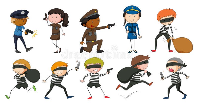 Policía Y Ladrones En Diversas Acciones Ilustración del Vector - Ilustración de arte, oficiales: 60095351 Policía Y Ladrones En Diversas Acciones Ilustración del Vector - Ilustración de arte, oficiales: 60095351