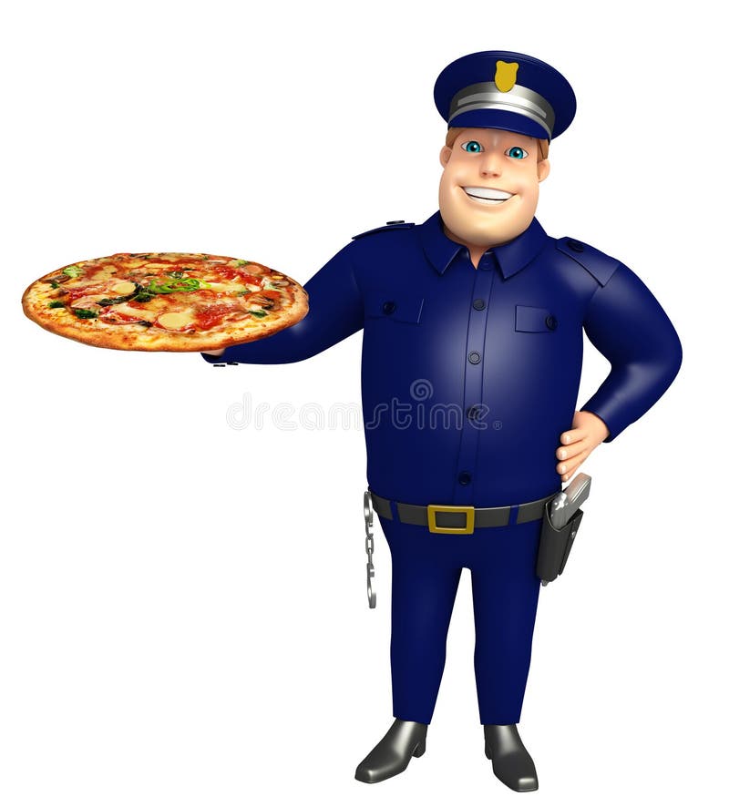 Police avec la pizza illustration stock. Illustration du policier