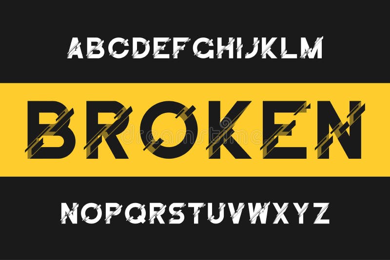 Police cassée de problème Alphabet moderne de caractère sans obit et sans empattement avec la déformation Police de vecteur avec illustration libre de droits