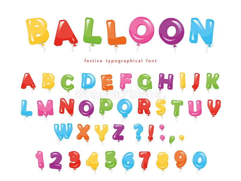 Police colorée de ballon Lettres et nombres brillants de fête d'ABC Pour l'anniversaire, célébration de fête de naissance