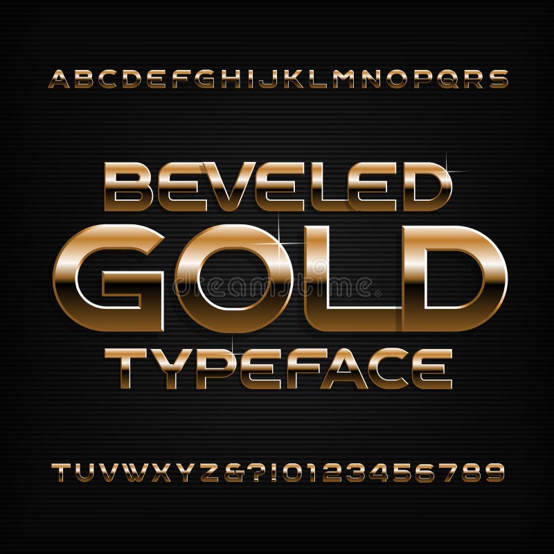 Police d'alphabet d'or Lettres, nombres et symboles brillants biseautés d'or illustration stock Police d'alphabet d'or Lettres, nombres et symboles brillants biseautés d'or illustration stock