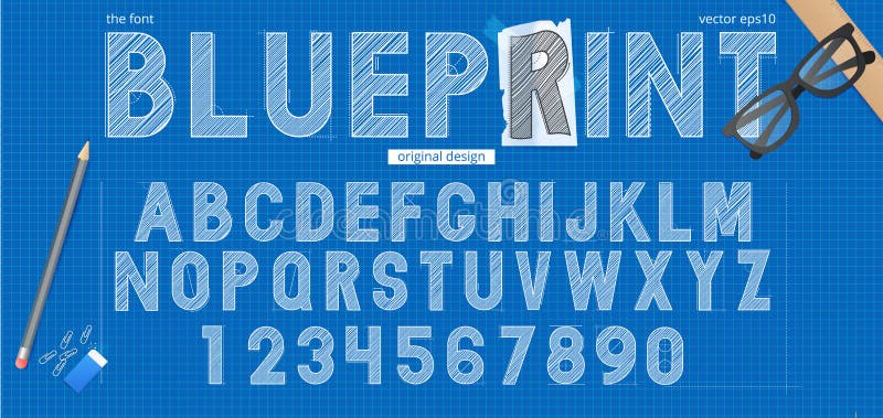 Police d'esquisse de plan, très bonne lettre typographique à toutes fins illustration de vecteur