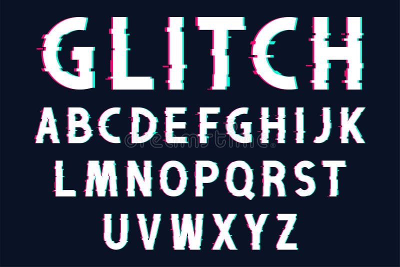 Police de problème avec l'effet tordu en style 80s et 90s Alphabet anglais de problème avec l'effet de bruit d'écran de TV illustration libre de droits Police de problème avec l'effet tordu en style 80s et 90s Alphabet anglais de problème avec l'effet de bruit d'écran de TV illustration libre de droits