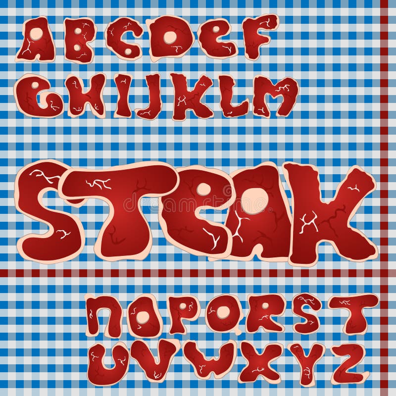 Police de viande Alphabet de bifteck illustration stock Police de viande Alphabet de bifteck illustration stock
