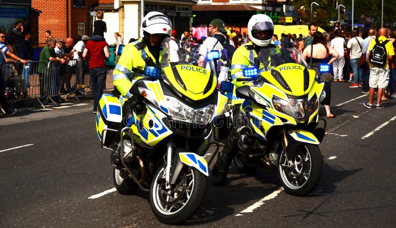 Police motorcycle closing off road, public safety, major incident royalty free stock photography Police motorcycle closing off road, public safety, major incident royalty free stock photography
