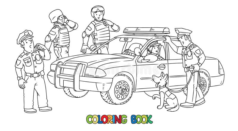 Police Officers and Police Car. Coloring Book Stock Illustration ...