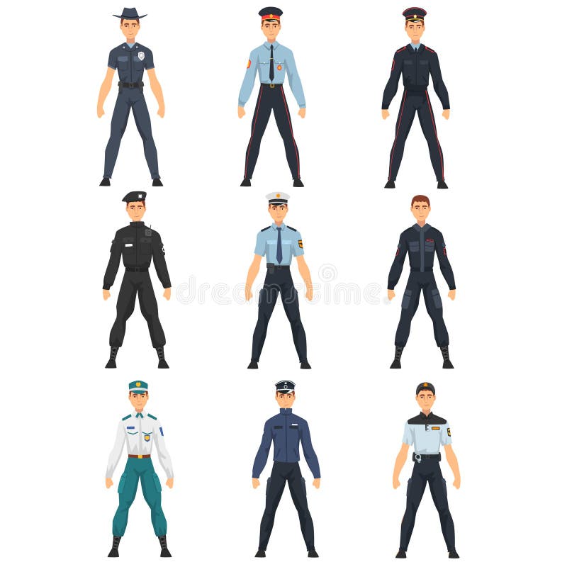 Police People Concept. Set of Different Detailed Illustration and
