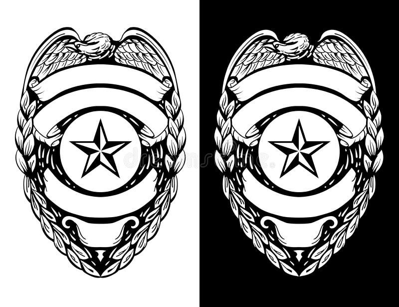 Police, Sheriff, Law Enforcement Badge Isolated Vector Illustration in both Black Line Art and White Versions royalty free illustration.