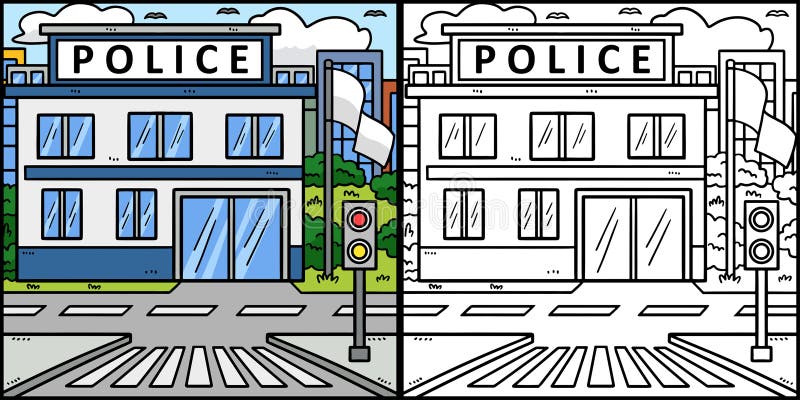 Police Station Isolated Coloring Page for Kids 12902481 Vector Art at  Vecteezy