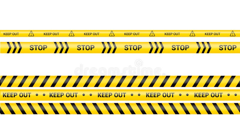 Police tape, crime danger line. Caution police lines isolated. Warning keep out tapes. Set of yellow warning ribbons. Vector