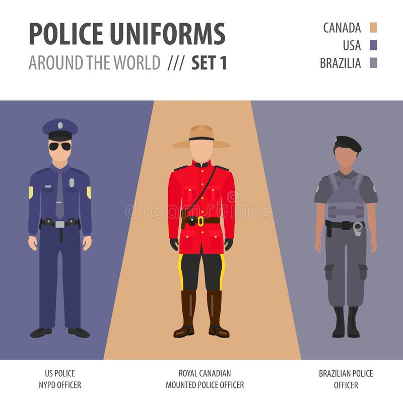 police uniforms around world suit clothing american officers vector illustrations set 207524388