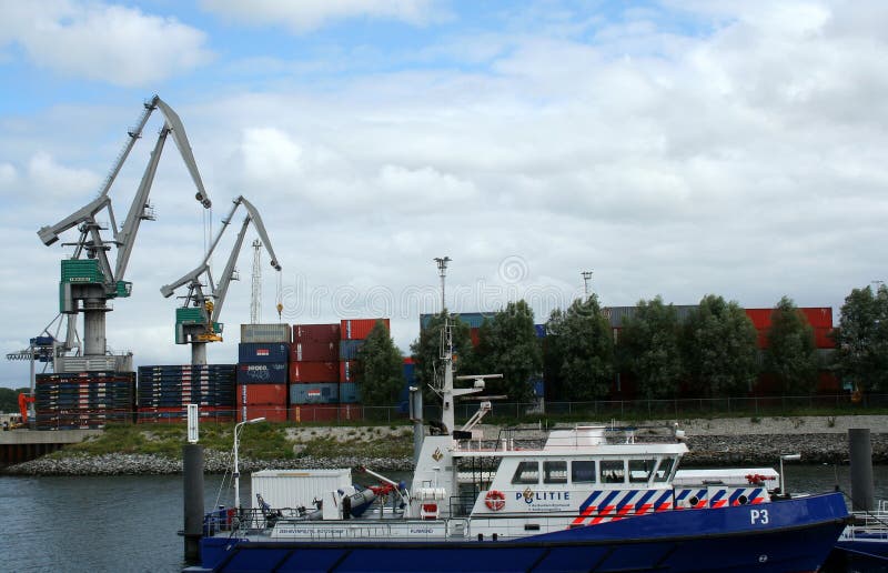Police vessel in Rotterdam port. Barges rotterdam stock images, royalty-free photos and pictures