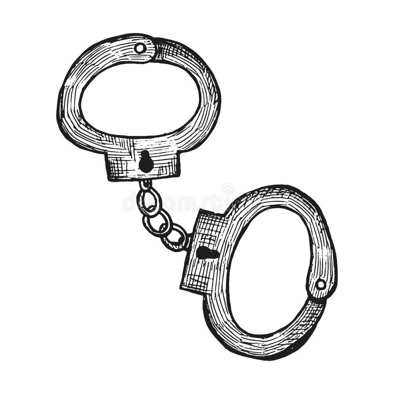 Policeman Handcuffs Vector Hand Sketch Isolated Stock Vector