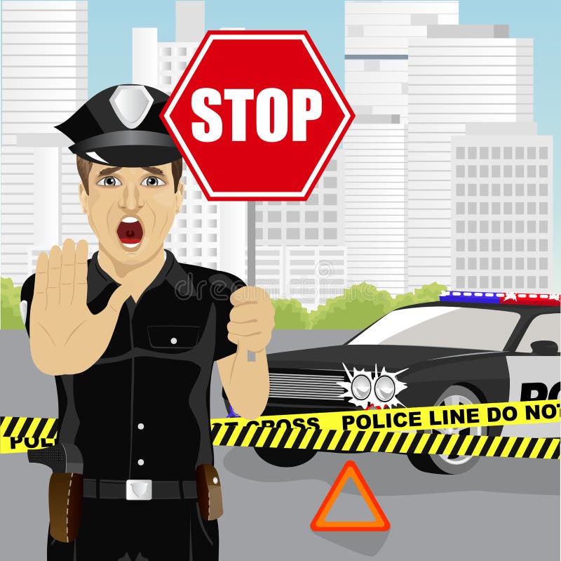 Cartoon Police Officer Stop