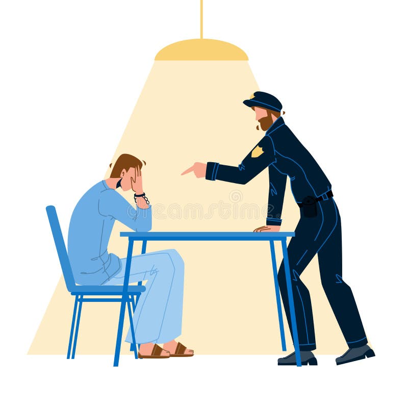Policeman Interrogation Criminal Prisoner Flat Vector Illustration