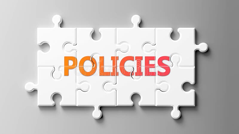 Policies Complex Like A Puzzle - Pictured As Word Policies On A Puzzle  Pieces To Show That Policies Can Be Difficult And Needs Stock Illustration  - Illustration of poster, background: 164220022
