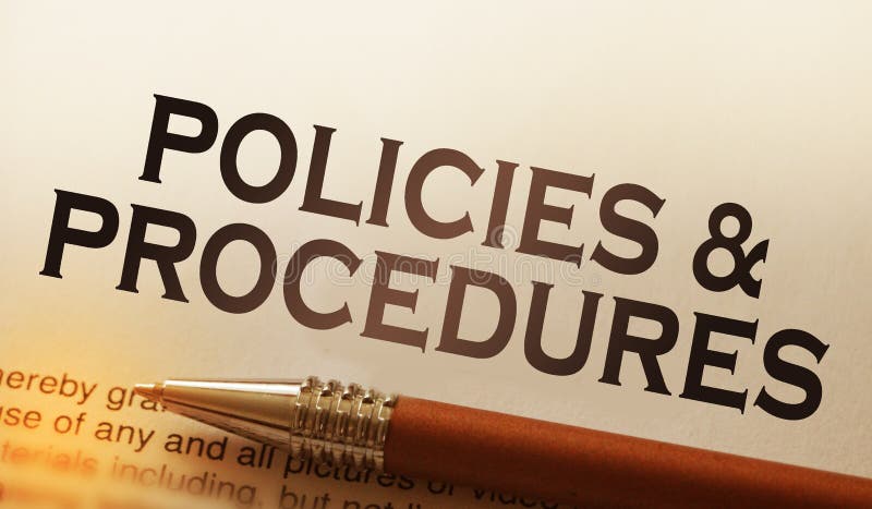 Policies and procedures memo on notebook with pen. Business concept. Policies and procedures memo typed on a notebook with pen. Business rules concept royalty free stock images