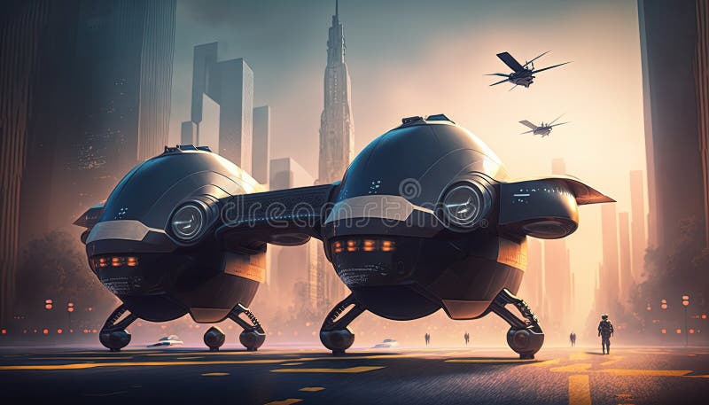 Policja lotnicza obserwacja drona quadcopter miejska policja lotnicza. ai generacyjne royalty ilustracja