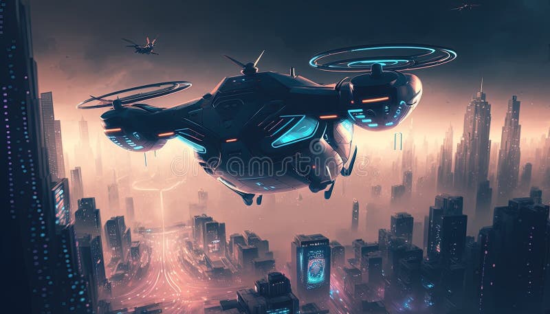 Policja lotnicza obserwacja drona quadcopter miejska policja lotnicza. ai generacyjne ilustracja wektor