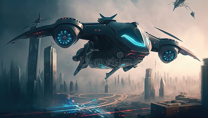 Policja lotnicza obserwacja drona quadcopter miejska policja lotnicza. ai generacyjne ilustracji