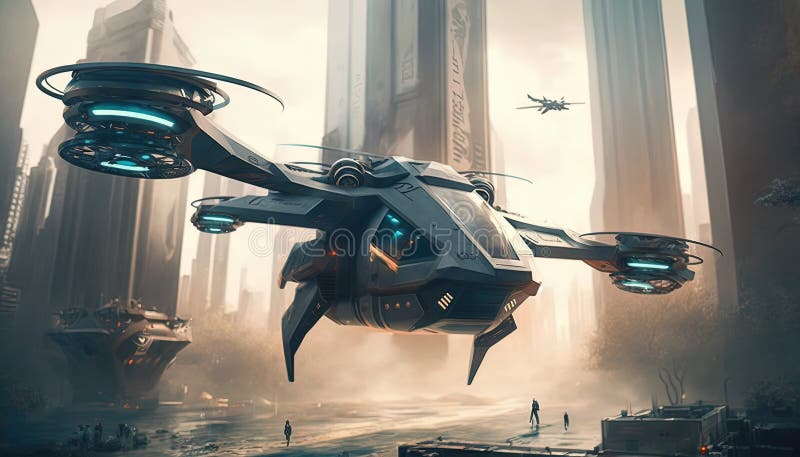 Policja lotnicza obserwacja drona quadcopter miejska policja lotnicza. ai generacyjne ilustracji