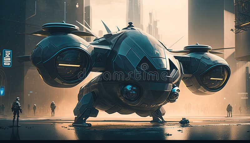 Policja lotnicza obserwacja drona quadcopter miejska policja lotnicza. ai generacyjne royalty ilustracja