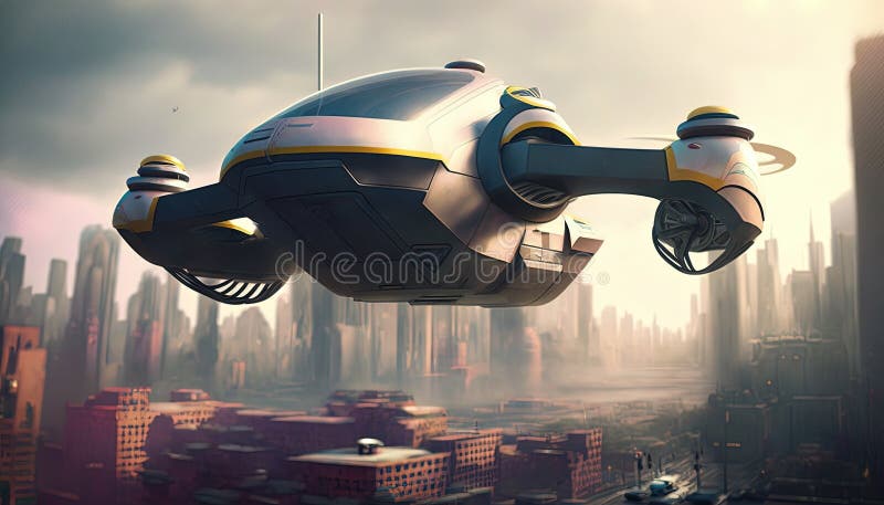 Policja lotnicza obserwacja drona quadcopter miejska policja lotnicza. ai generacyjne ilustracji