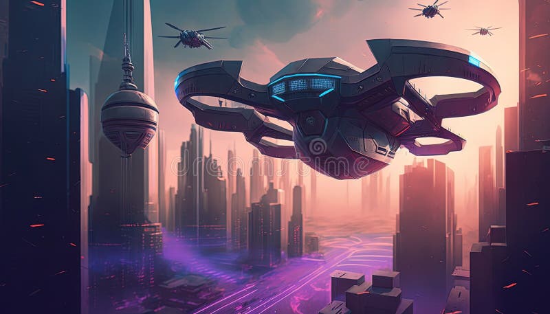 Policja lotnicza obserwacja drona quadcopter miejska policja lotnicza. ai generacyjne ilustracja wektor