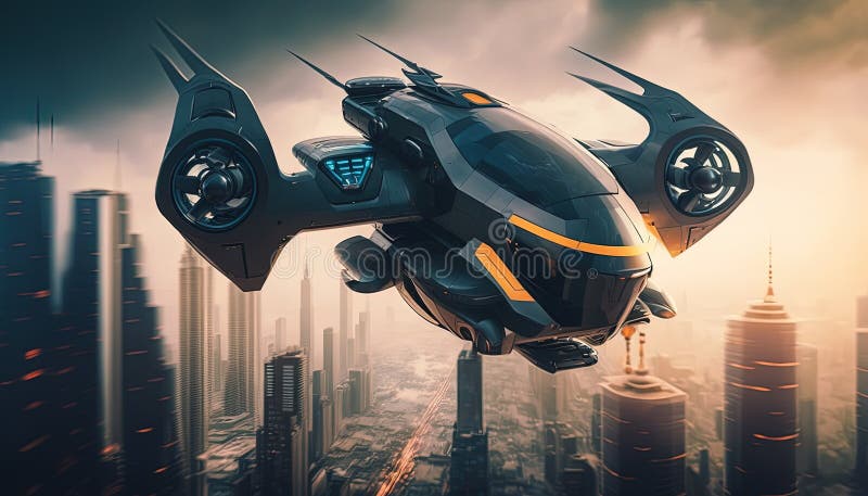 Policja lotnicza obserwacja drona quadcopter miejska policja lotnicza. ai generacyjne royalty ilustracja