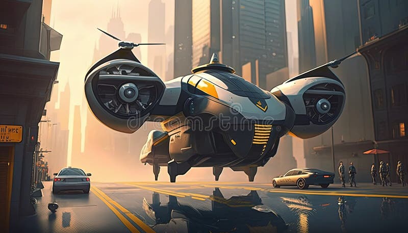 Policja lotnicza obserwacja drona quadcopter miejska policja lotnicza. ai generacyjne ilustracji