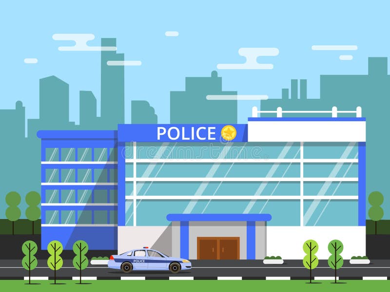 Policja lub departament dchrony Powierzchowność miejski budynek Wektorowa ilustracja w mieszkanie stylu ilustracji Policja lub departament dchrony Powierzchowność miejski budynek Wektorowa ilustracja w mieszkanie stylu ilustracji