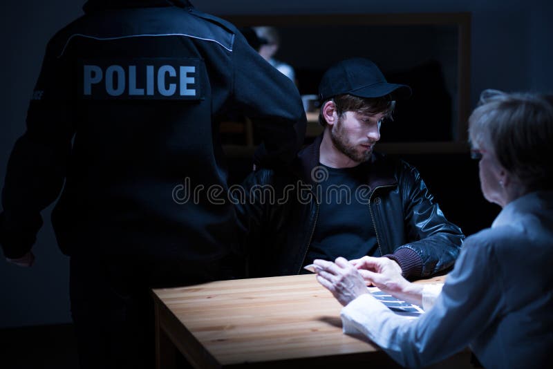 Policjanta, podejrzany i kobiety agent fotografia royalty free
