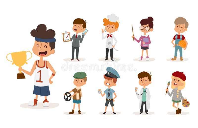 Policía determinado del constructor del cocinero del deportista del pintor de la niñez de la persona del ejemplo del vector de lo ilustración del vector Policía determinado del constructor del cocinero del deportista del pintor de la niñez de la persona del ejemplo del vector de lo ilustración del vector