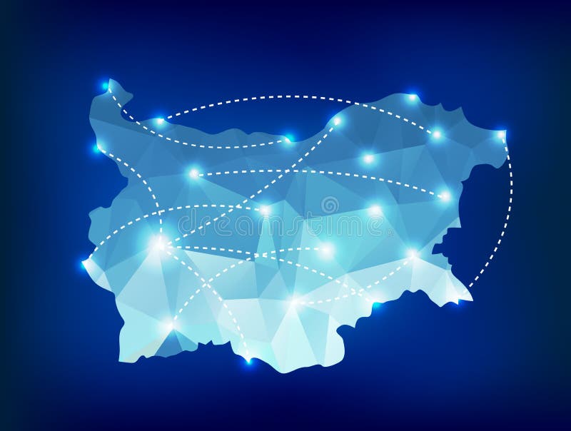 Poligon pentru harta de țară a Bulgariei cu lumini spot pl vector illustration
