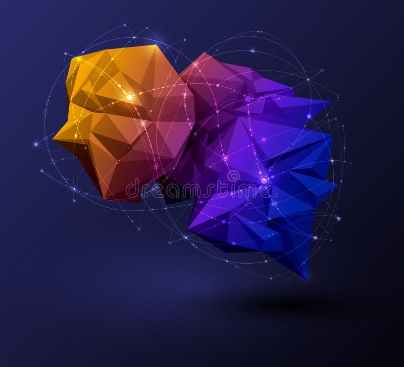 Poligonal cu galben violet albastru pe fond albastru închis. concept de conexiune la rețea futuristă informatică abstractă royalty free illustration