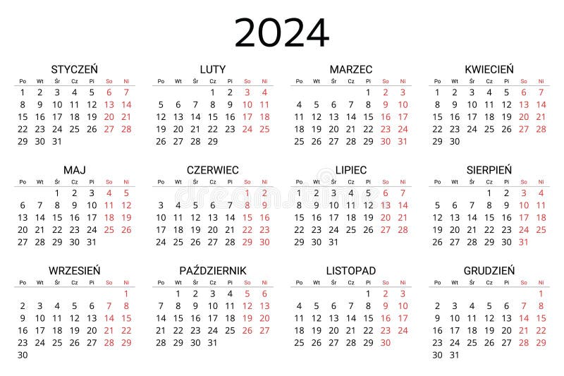 2024 Polish Calendar. Printable, Editable Vector Illustration for ...