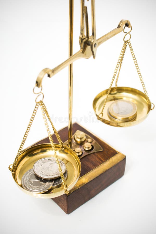Polish coins on gold scale stock photo. Image of cash 33480452