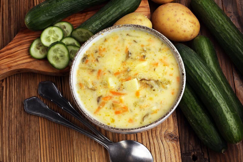 Polish Cucumber Soup with Fresh Cucumber and Potatoes. Stock Image ...