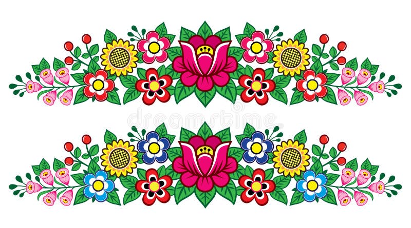 Polish folk art vector floral wreath design - Zalipie decorative pattern with flowers and leaves