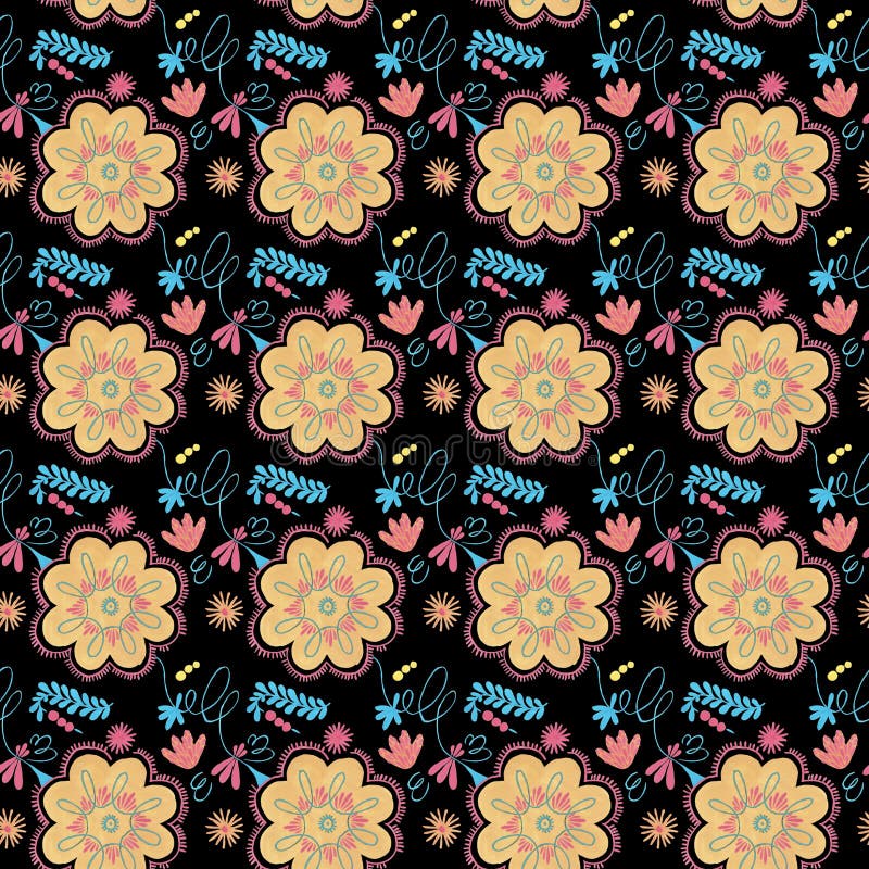 Polish herbal pattern with orange flowers decor, traditional Polish folk seamless Pattern with floral illustrations stock illustration Polish herbal pattern with orange flowers decor, traditional Polish folk seamless Pattern with floral illustrations stock illustration