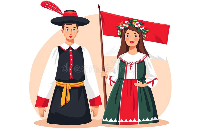 Polish in National Dress with a Flag. Man and Woman in Traditional ...